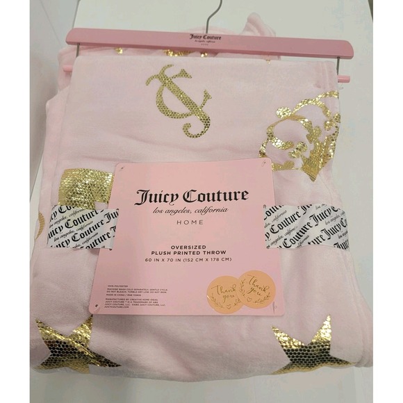 Juicy Couture Other - NEW Juicy Couture OVERSIZED Pink Gold Crown Shimmer Printed Throw Blanket 60x70